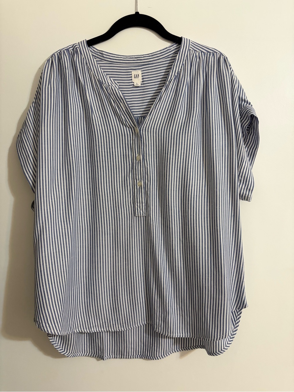 GAP Blue and White Vertical Stripe Button-Front Tunic
